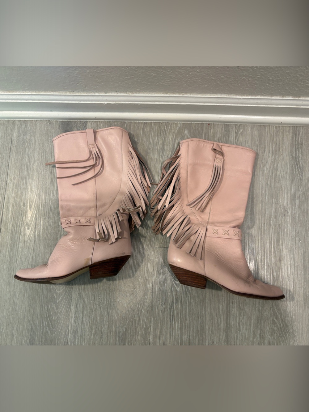 Pink Fringe Western Ankle Boots size 7.5
